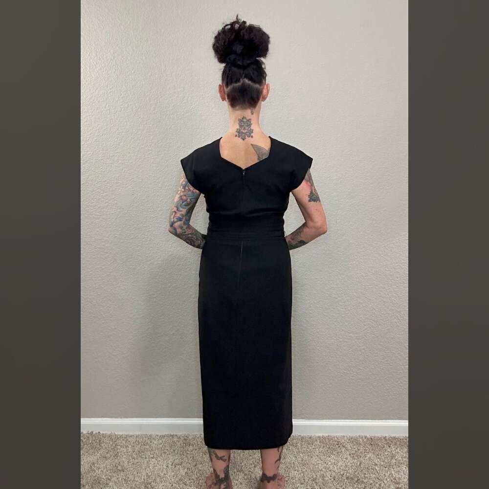 Black NWOT Stop Staring Bodycon Roses Pinup Rockabilly Retro Midi Swing 30s XL - Picture 7 of 13